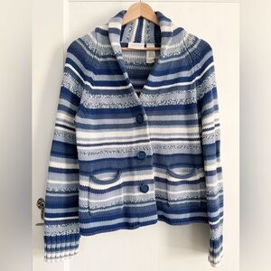 Liz Claiborne LizWear Chunky Blue Striped Cardigan M